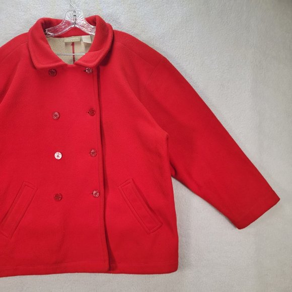 Liz Claiborne Liz Wear Red Collared Button Up Cozy Y2K Pea Coat - Picture 5 of 16